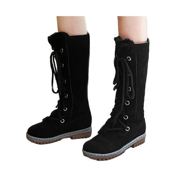 Womens Low Mid Block Heels Winter Ankle Boots Ladies Snow Fleece Booties Shoes 